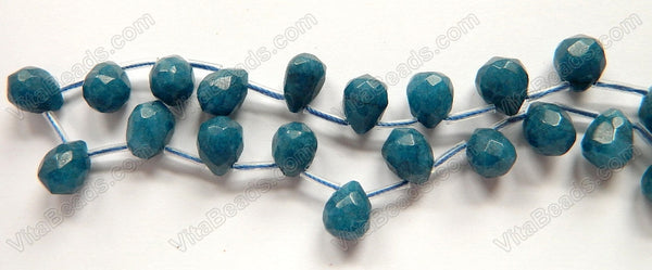 Navy Blue Green Jade  -  9x11mm Faceted Teardrop  16"