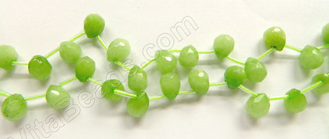 Olive Jade  -  9x11mm Faceted Teardrop  16"