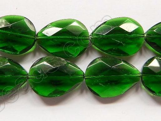 Dark Green Crystal  -  Faceted Flat Drops  16"