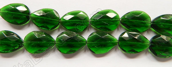 Dark Green Crystal  -  Faceted Flat Drops  16"