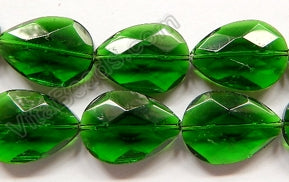 Dark Green Crystal  -  Faceted Flat Drops  16"