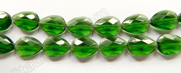 Green Crystal  -  Faceted Flat Drops  16"