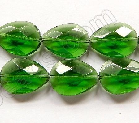 Green Crystal  -  Faceted Flat Drops  16"