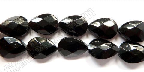 Black Crystal  -  Faceted Flat Drops  16"