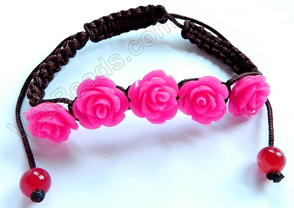 Synthetic Fuchsia Jade Flower Bracelet