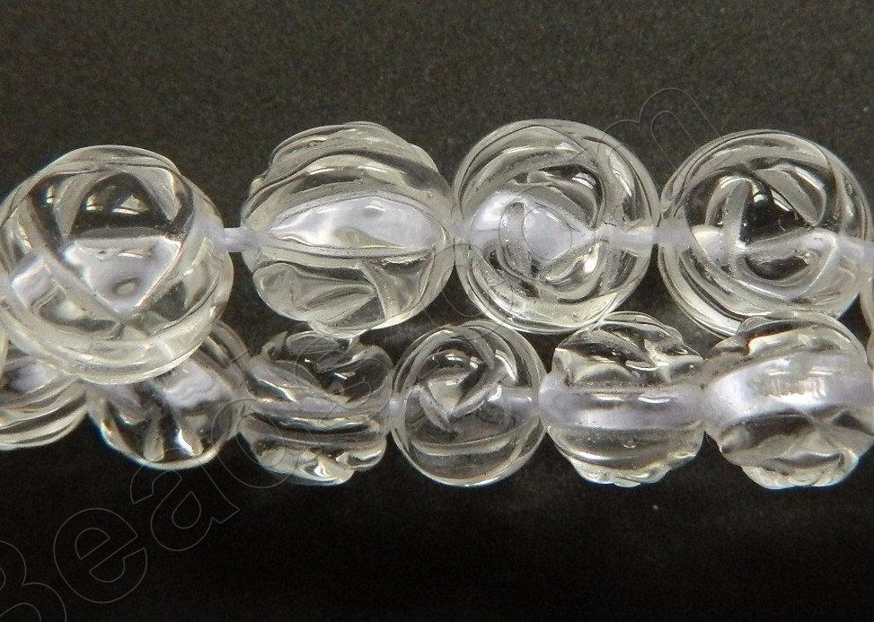 Crystal Natural AA  -  Carved Rose Round Beads  16"
