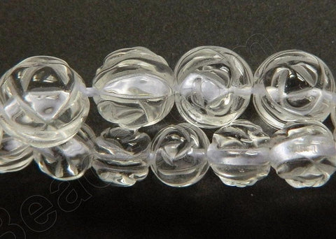 Crystal Natural AA  -  Carved Rose Round Beads  16"