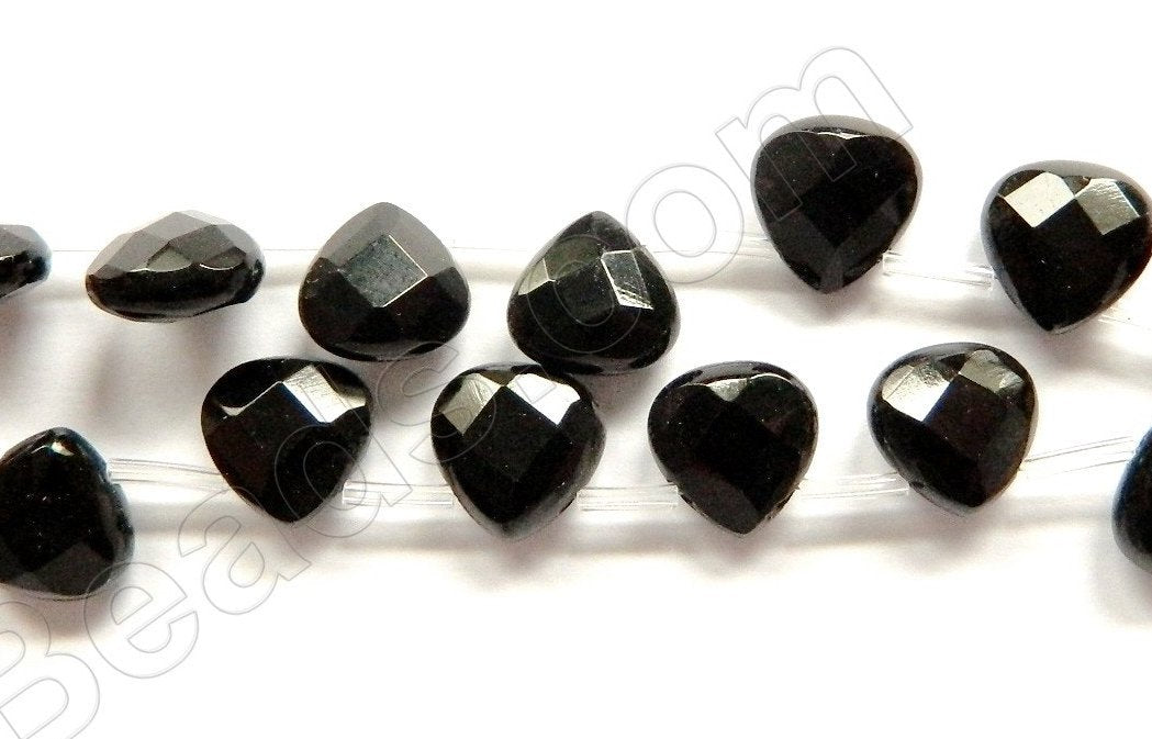 Black Onyx  -  10mm Faceted Flat Briolette 16"