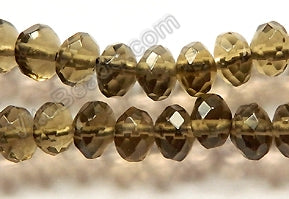 Dark Smoky Quartz  -  Faceted Rondel 16"     5 x 8 mm