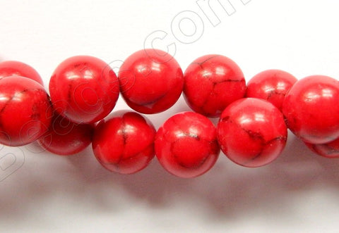 Synthetic Red Turquoise  -  Big Smooth Round Beads  16"