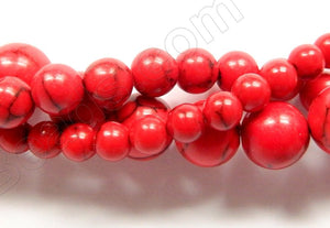 Synthetic Red Turquoise  -  Smooth Round Beads  16"