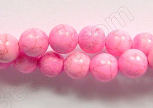 Pink Cracked Turquoise - Smooth Round Beads   16"     10 mm