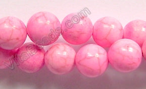 Pink Cracked Turquoise - Smooth Round Beads   16"     10 mm