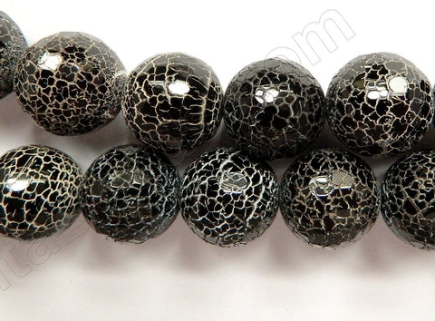 Natural Cracked Fire Agate Black AA -  Faceted Round 14"