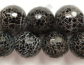 Natural Cracked Fire Agate Black AA -  Faceted Round 14"