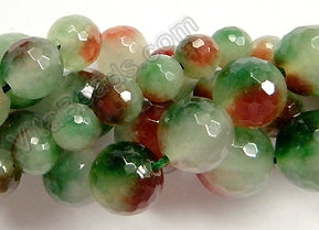 Green Red Candy Jade  -  Faceted Round  16"