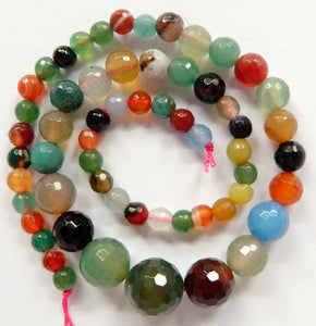 Mixed Agate - Green Mix  -  Graduated Faceted Round Necklace 16.5"