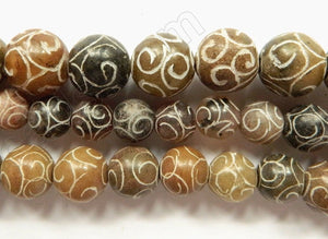 Carved Xiu Jade Green  -  Smooth Round Beads 16"
