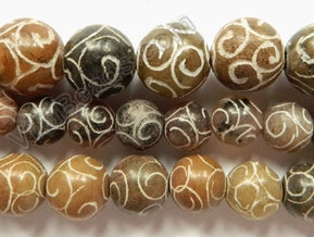 Carved Xiu Jade Green  -  Big Smooth Round Beads 16"