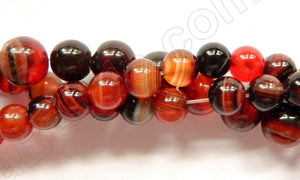 Red Black Sardonix  -  Smooth Round Beads  16"