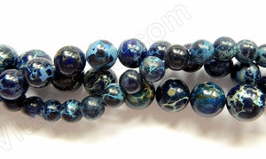 Navy Blue Impression Jasper AA  -  Smooth Round Beads  16"