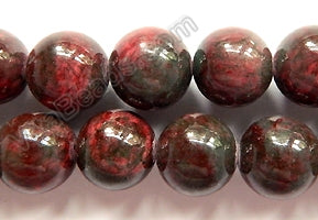 Iridescence Dark Red Jade -  Big Smooth Round Beads  16"
