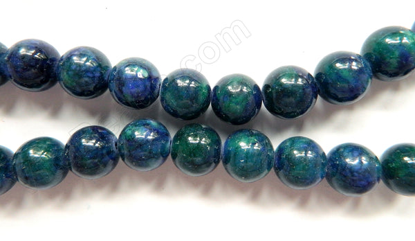 Turquoise Malachite Mashan Jade - Smooth Round Beads  16"