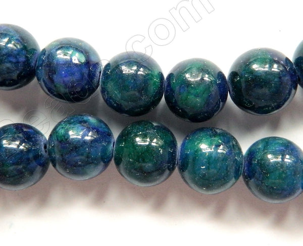 Turquoise Malachite Mashan Jade - Smooth Round Beads  16"