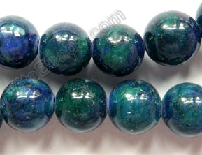 Azurite Malachite Jade -  Big Smooth Round Beads  16"