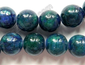 Turquoise Malachite Mashan Jade - Smooth Round Beads  16"