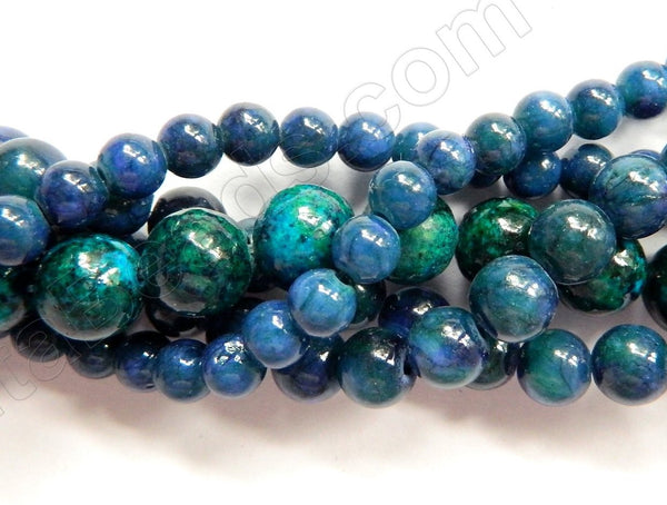 Turquoise Malachite Mashan Jade - Smooth Round Beads  16"