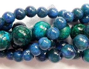 Turquoise Malachite Mashan Jade - Smooth Round Beads  16"