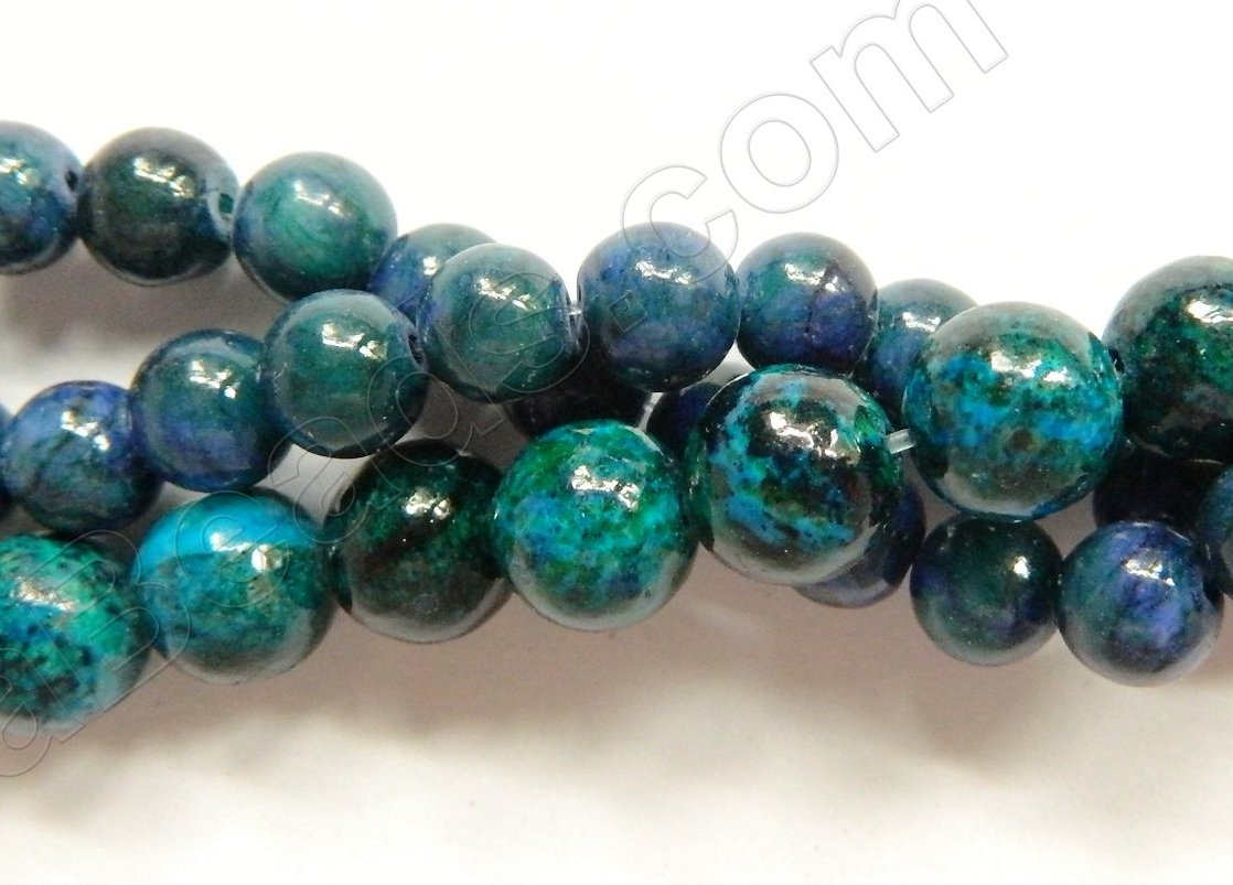 Turquoise Malachite Mashan Jade - Smooth Round Beads  16"