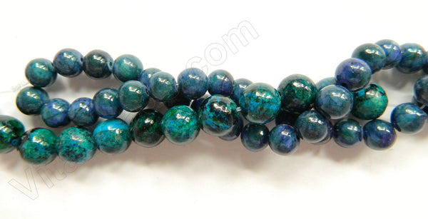 Turquoise Malachite Mashan Jade - Smooth Round Beads  16"