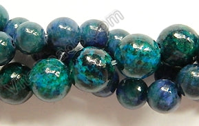 Turquoise Malachite Mashan Jade - Smooth Round Beads  16"