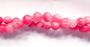 Red White Candy Jade - Smooth Round Beads  16"