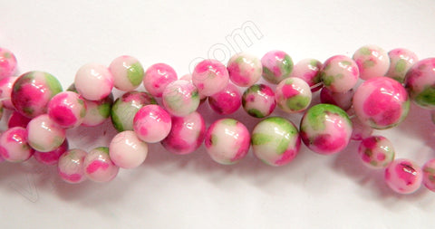 Red Green Candy Jade - Smooth Round Beads  16"