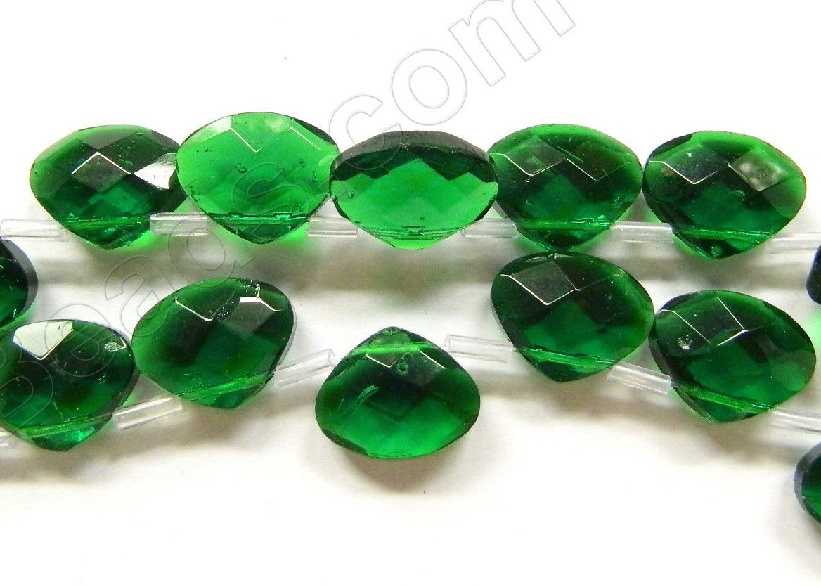 Dark Green Crystal - Faceted Flat Briolette 6"