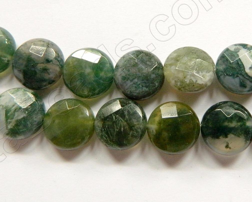 Moss Agate  -  Faceted Coin  16"