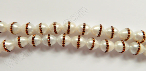 Fresh Water Pearl  -  White Rice w/ Brown Marcasite 16"