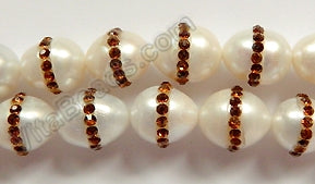 Fresh Water Pearl  -  White Rice w/ Brown Marcasite 16"