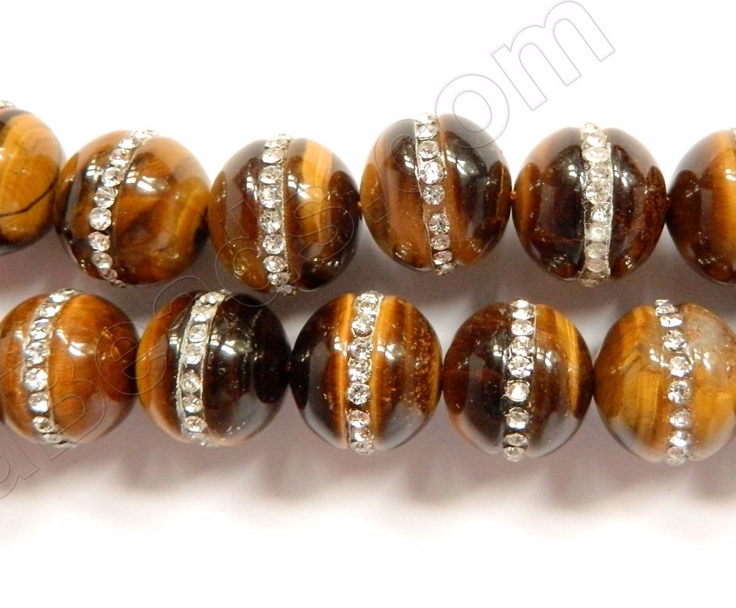 Tiger Eye  -  Marcasite Lined Smooth Round Beads