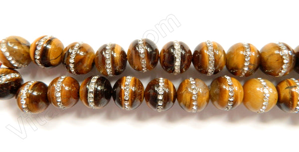Tiger Eye  -  Marcasite Lined Smooth Round Beads