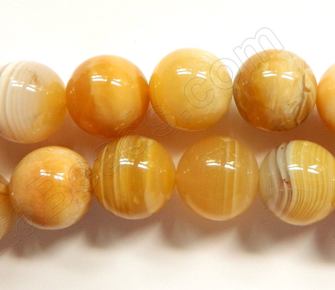 Yellow Botswana Agate  -  Big Smooth Round Beads  16"
