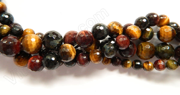 Mixed 3 Color Tiger Eye AA  -  Faceted Round  16"