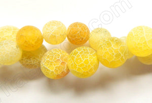 Lemon Yellow Fire Agate Frosted  -  Smooth Round  16"
