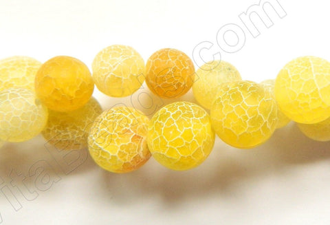 Lemon Yellow Fire Agate Frosted  -  Smooth Round  16"