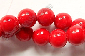 Xmas Red Jade  -  Big Smooth Round Beads  16"