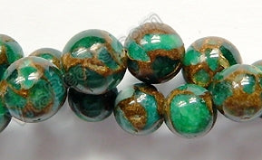 Green Prase Pyrite AA  -  Smooth Round Beads 16"