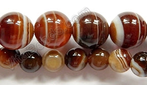 Brown Sardonix Agate  -  Smooth Round Beads  16"